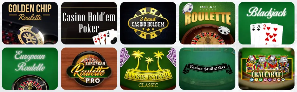 Juegos de mesa en PLATINUM PLAY CASINO (Chile)